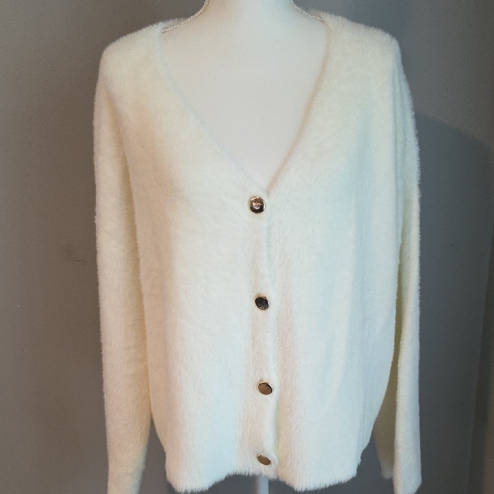 a new day Fuzzy White Button Cardigan NWOT Size 1X